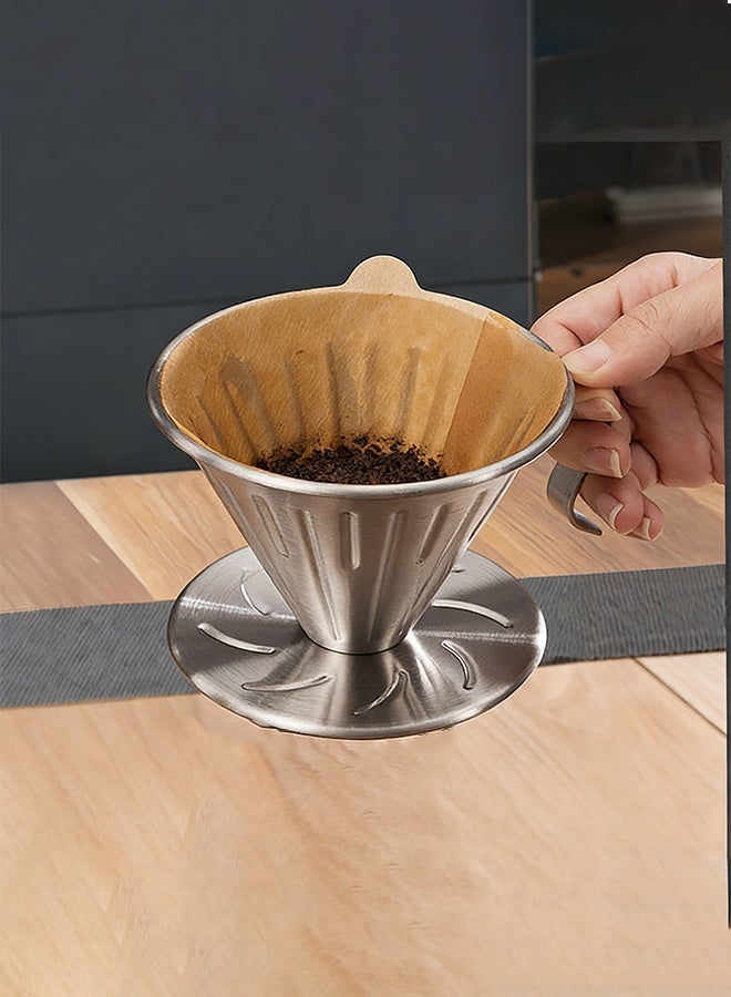 مُحَفِّز قهوة Pour Over، مرشح مخروطي من الفولاذ المقاوم للصدأ 304 قابل لإعادة الاستخدام، مرشح جهاز صنع القهوة المخروطي المعدني، محمول وصديق للبيئة للاستخدام في السفر والمنزل والمكتب - Image 1