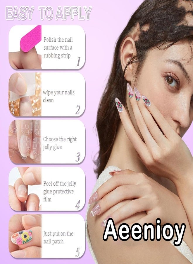 Aeenioy Fake Nails, Press On Nails for Women, Nail Extension Kit, Stick On Nails with Nail File and Jelly Glue, Reusable Artificial Nails for Girls（24 Pcs） - Image 3
