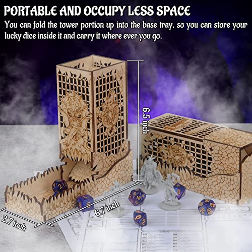 CZYY Dice Tower with Tray Wood Laser Etched Mind Flayer Portable and Collapsible Dice Roller Perfect for Board Game and Tabletop RPG (Cthulhu) - Image 3