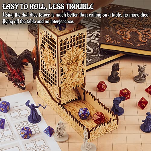 CZYY Dice Tower with Tray Wood Laser Etched Mind Flayer Portable and Collapsible Dice Roller Perfect for Board Game and Tabletop RPG (Cthulhu) - Image 4