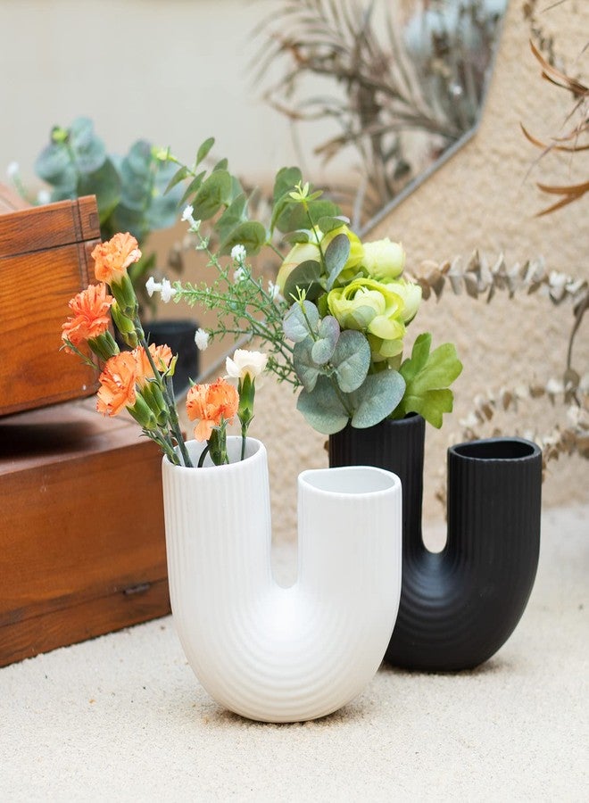 Vipush Ceramic Vase Set for Modern Home Decor Aesthetic, White and Black Round Matte Infinity Vases for Decorative Gift, Flower Vases for Living Room Wedding Coffee Table Party Bedroom - Image 2