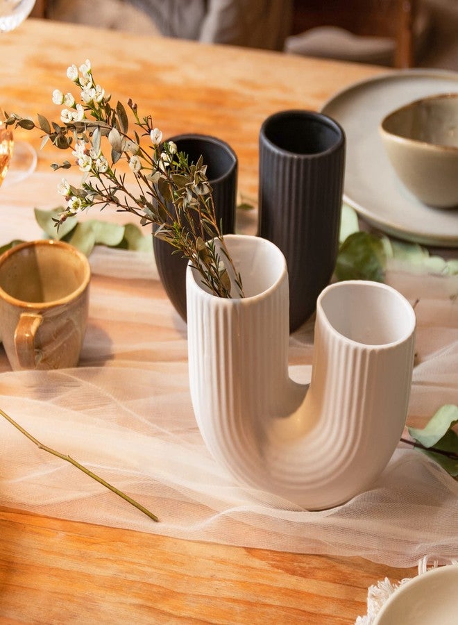 Vipush Ceramic Vase Set for Modern Home Decor Aesthetic, White and Black Round Matte Infinity Vases for Decorative Gift, Flower Vases for Living Room Wedding Coffee Table Party Bedroom - Image 5