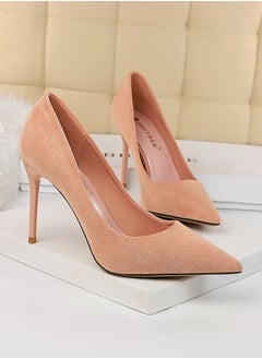 BIGTREE Women's Solid Color Elegant Velour Stiletto Pumps 9 CM Fashion Gorgeous Closed Pointed Toe Slip On Solid High Heels Pink  - Image 2