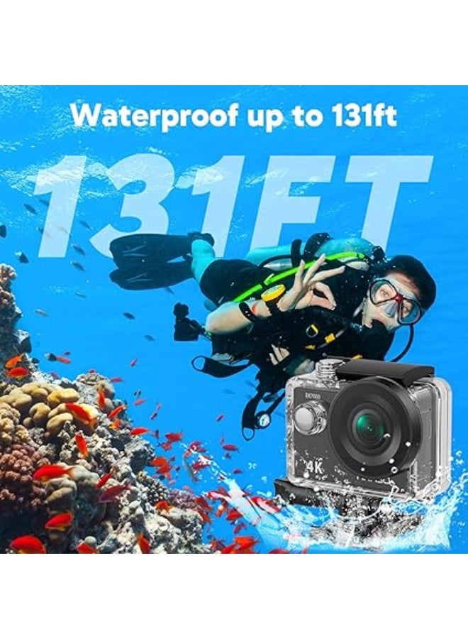 AKASO EK7000 4K30FPS 20MP WiFi Action Camera with EIS Ultra HD 131FT Waterproof Underwater Camera Remote Control 4X Zoom Support External Microphone Black - Image 5