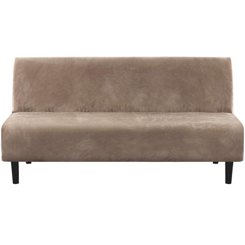 H.VERSAILTEX HVERSAILTEX Real Velvet Futon Cover Armless Sofa Covers Sofa Bed Covers Stretch Futon Couch Cover Sofa Slipcover Furniture Protector Thick Soft Velvet Fabric Form Fitted Stay in Place Taupe 
