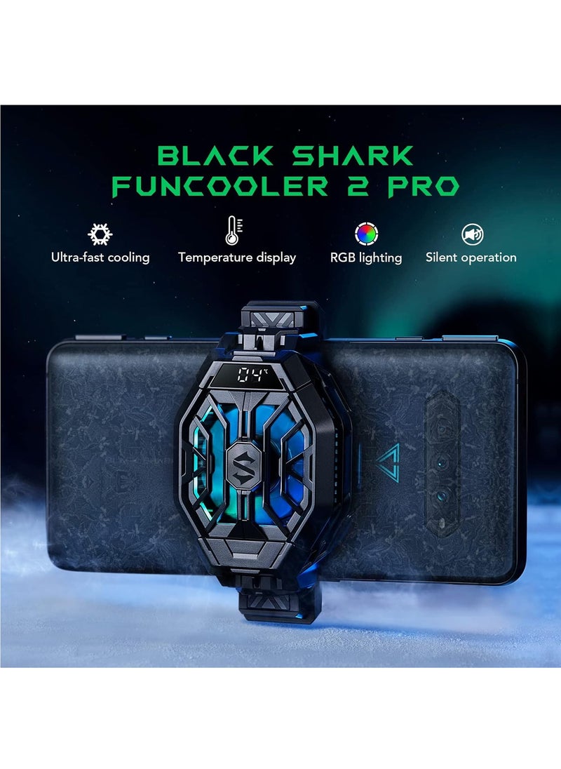 BLACK SHARK - Black Shark 2Pro Cell Phone Cooler Fun Cooler, Cellphone Radiator with LED Temperature Display/Sleep Timer/Fan Speed Settings for iOS/Android Semiconductor Heatsink Cooling(with Gaming Finger Sle - Image 1
