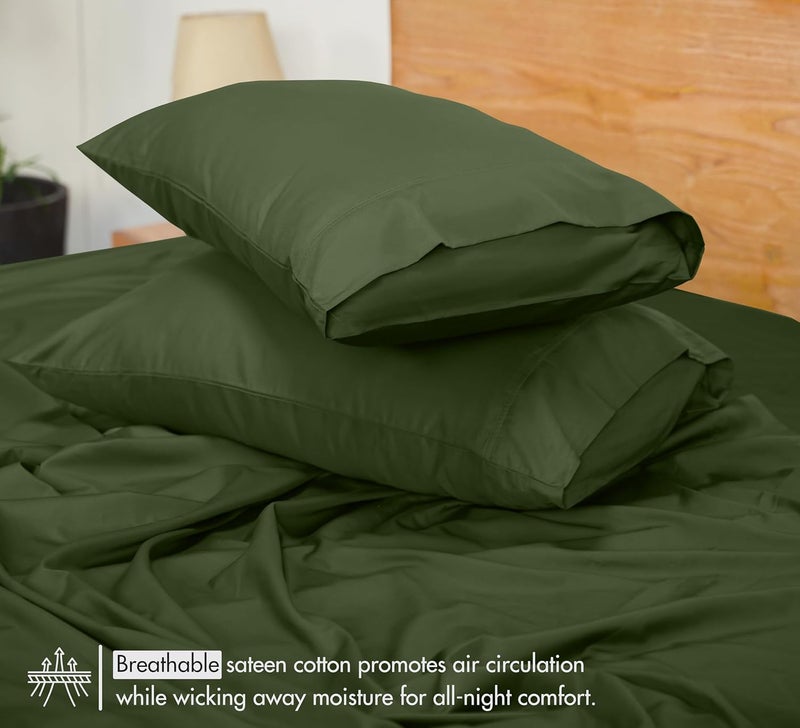 RUVANTI 100% Cotton Sheets Twin Size Bed Set - 300 Thread Count Silky Soft Sateen Weave, Cooling, Lightweight & Breathable, 16" Deep Pocket, Durable & Luxury Satin-Like, 3 Piece, Rifle Green - Image 5
