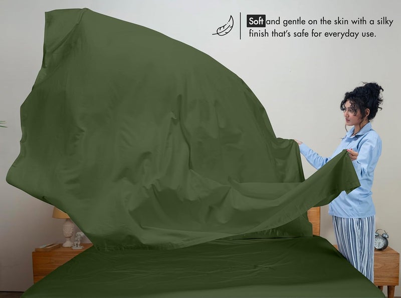 RUVANTI 100% Cotton Sheets Twin Size Bed Set - 300 Thread Count Silky Soft Sateen Weave, Cooling, Lightweight & Breathable, 16" Deep Pocket, Durable & Luxury Satin-Like, 3 Piece, Rifle Green - Image 4