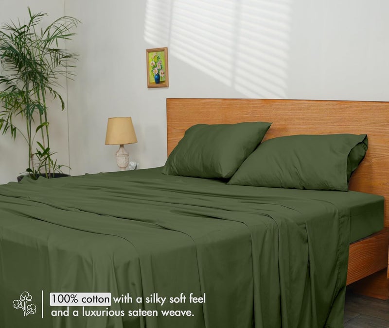 RUVANTI 100% Cotton Sheets Twin Size Bed Set - 300 Thread Count Silky Soft Sateen Weave, Cooling, Lightweight & Breathable, 16" Deep Pocket, Durable & Luxury Satin-Like, 3 Piece, Rifle Green - Image 2