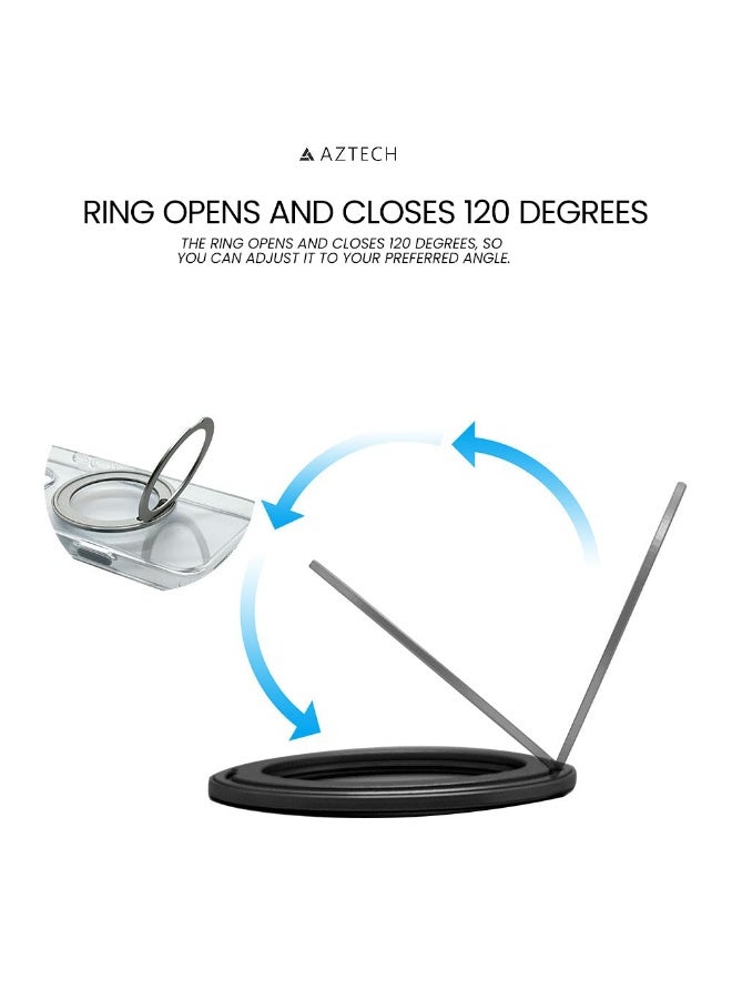 AZTECH GripStand 360، حلقة هاتف ذكي، متوافقة مع MagSafe، حامل حلقة، دائرة ZERO SAFE، منع السقوط، حامل عرض، أسود - Image 4