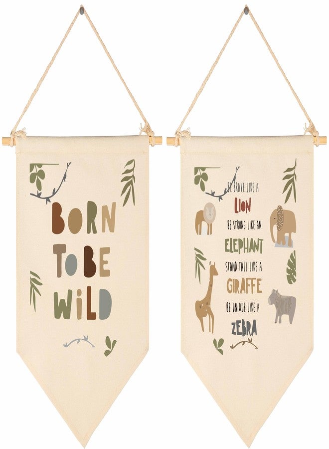 GEANHIL Born to be Wild,Nursery Decor,Kids Bedroom,Jungle Theme,Boys,Girls,Toddler Bedroom Wall Decor,Playroom Décor-Canvas Pennant Banner Pennant Wall Sign Decor Gift for Baby Boys Girls Kids-Set of 2 - Image 1