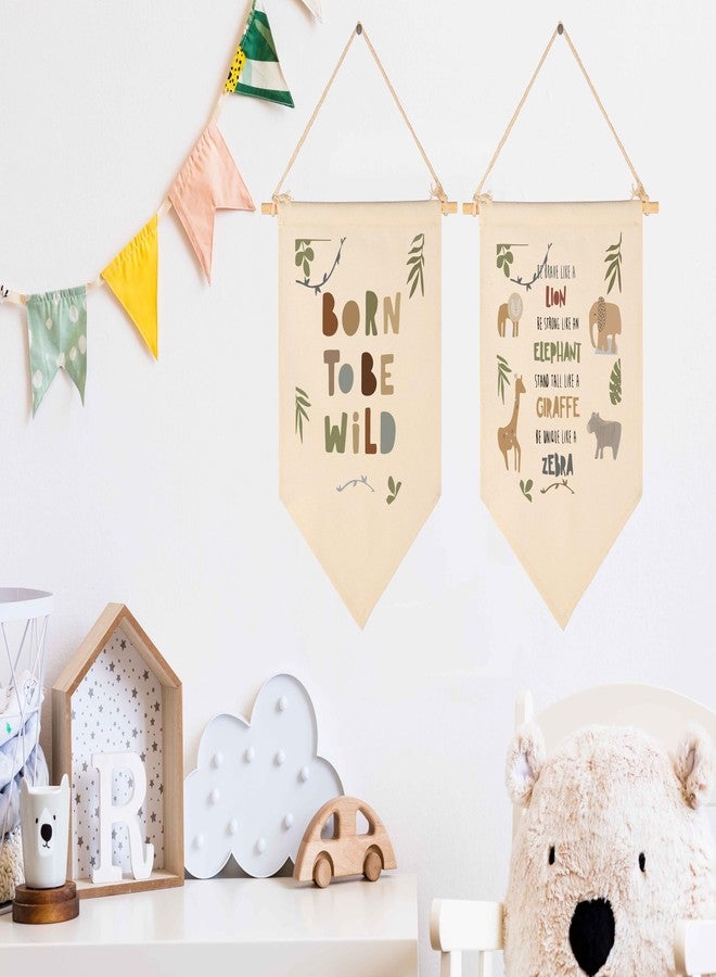 GEANHIL Born to be Wild,Nursery Decor,Kids Bedroom,Jungle Theme,Boys,Girls,Toddler Bedroom Wall Decor,Playroom Décor-Canvas Pennant Banner Pennant Wall Sign Decor Gift for Baby Boys Girls Kids-Set of 2 - Image 2