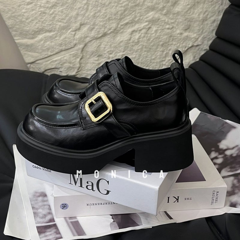Feifan Bari 2025 British Style Thick Heel Lefu Simple Height Increase Thick Bottom Joker Show Long Legs Super Soft Foot - Image 1