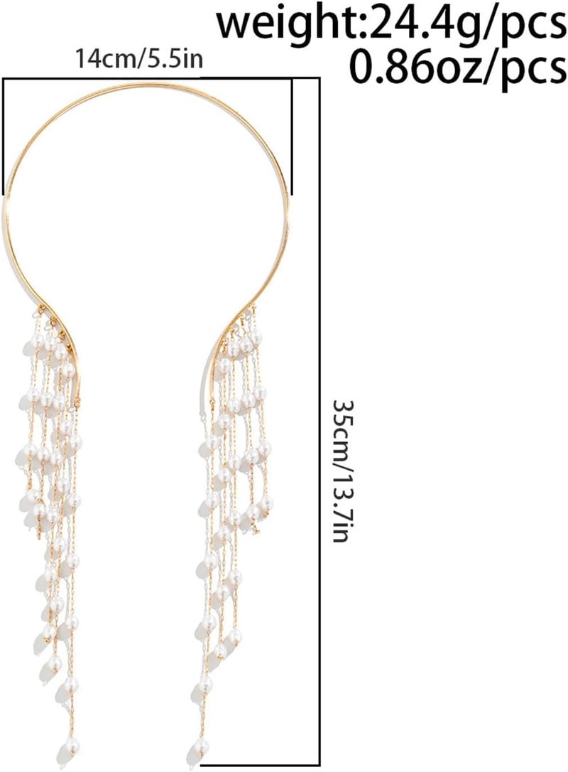 Excefore Adjustable Gold Big Pearl Choker Necklace for Women, Elegant Cuff Collar Statement Chain Necklace. Simple Metal Open Pearl Choker, Pearl Chest Body Jewelry for Women. - Image 3