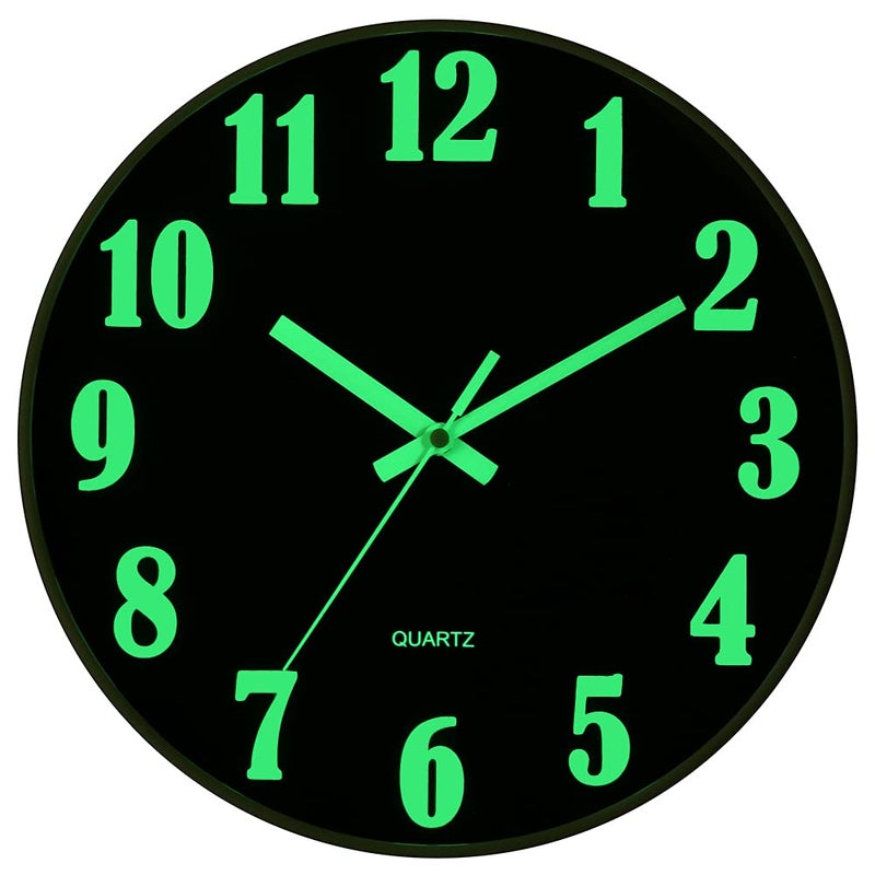 JoFomp Glow in The Dark Clock 12 Inch Modern Silent Non Ticking Wall Clocks Battery Operated Night Light Wall Clock for Living Room Decor Wall Clock Decorative for Kitchen Bedroom