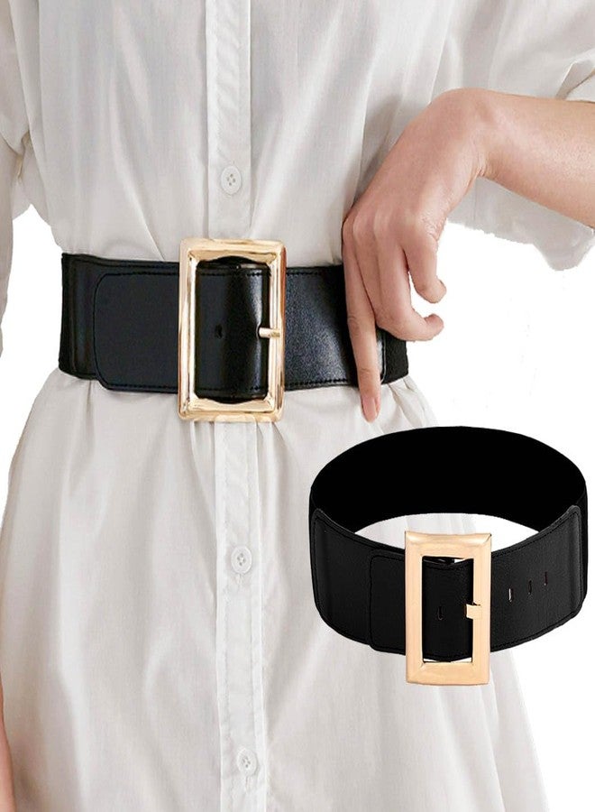 Yalice Wide Elastic Belt Women Gold Buckle Waist Belts for Dresses Retro Cinch Stretchy Belt for Ladies (Black, Fit Waist Size: 25''-33'') - Image 1