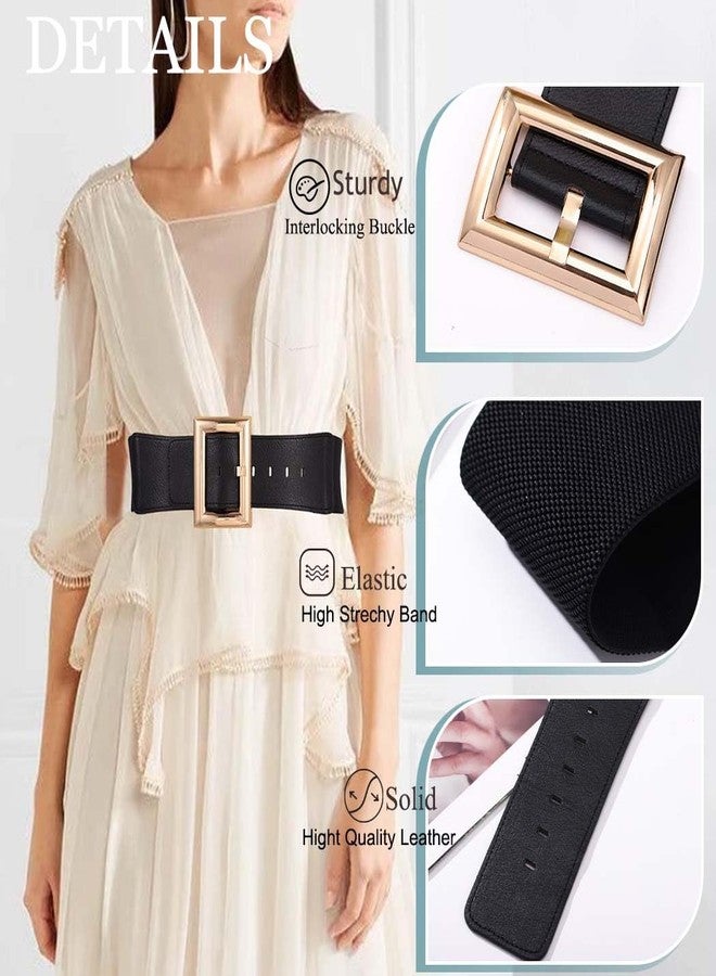 Yalice Wide Elastic Belt Women Gold Buckle Waist Belts for Dresses Retro Cinch Stretchy Belt for Ladies (Black, Fit Waist Size: 25''-33'') - Image 4
