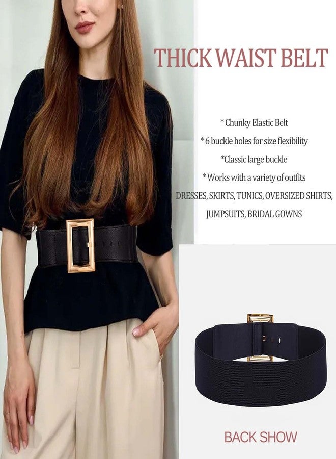 Yalice Wide Elastic Belt Women Gold Buckle Waist Belts for Dresses Retro Cinch Stretchy Belt for Ladies (Black, Fit Waist Size: 25''-33'') - Image 3