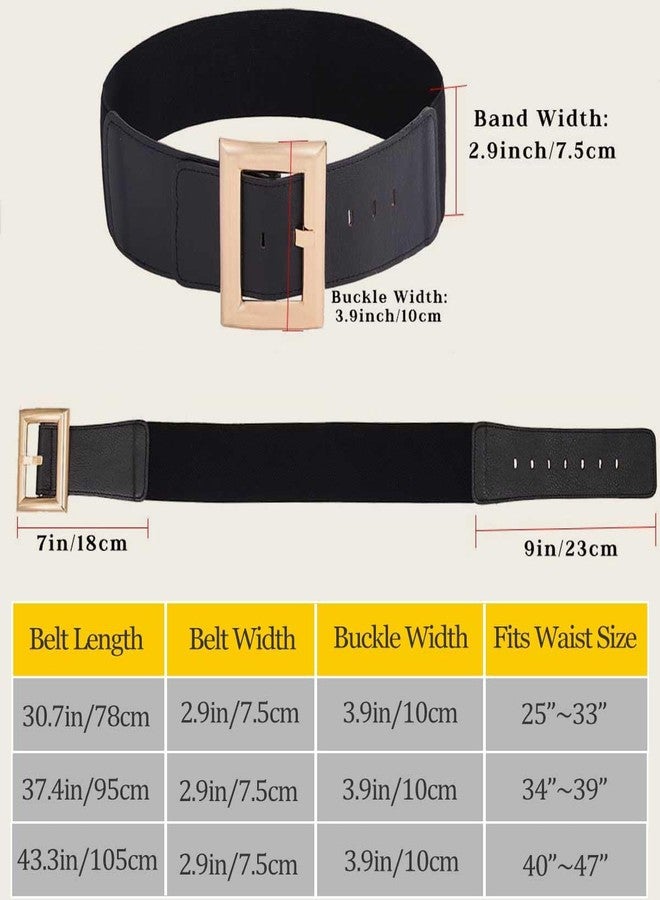 Yalice Wide Elastic Belt Women Gold Buckle Waist Belts for Dresses Retro Cinch Stretchy Belt for Ladies (Black, Fit Waist Size: 25''-33'') - Image 2