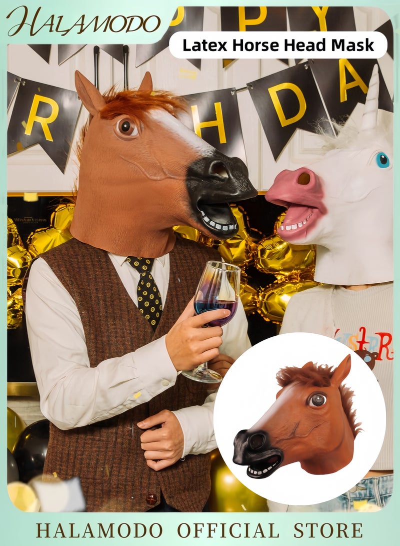 Funny Brown Horse Head Mask for Adults Novelty Latex Animal Mask for Masquerade Parties Costume Events and Fun Dress-Up Realistic Horse Face Prop for Men and Women - Image 1