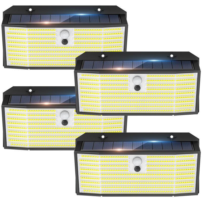 APILAB Solar Lights Outdoor 4 Pack 418 LED 3000LM Motion Sensor Outdoor Lights 3 Modes Security Light IP65 Waterproof Solar Powered Wall Light for Outside Yard Garage Deck Fence