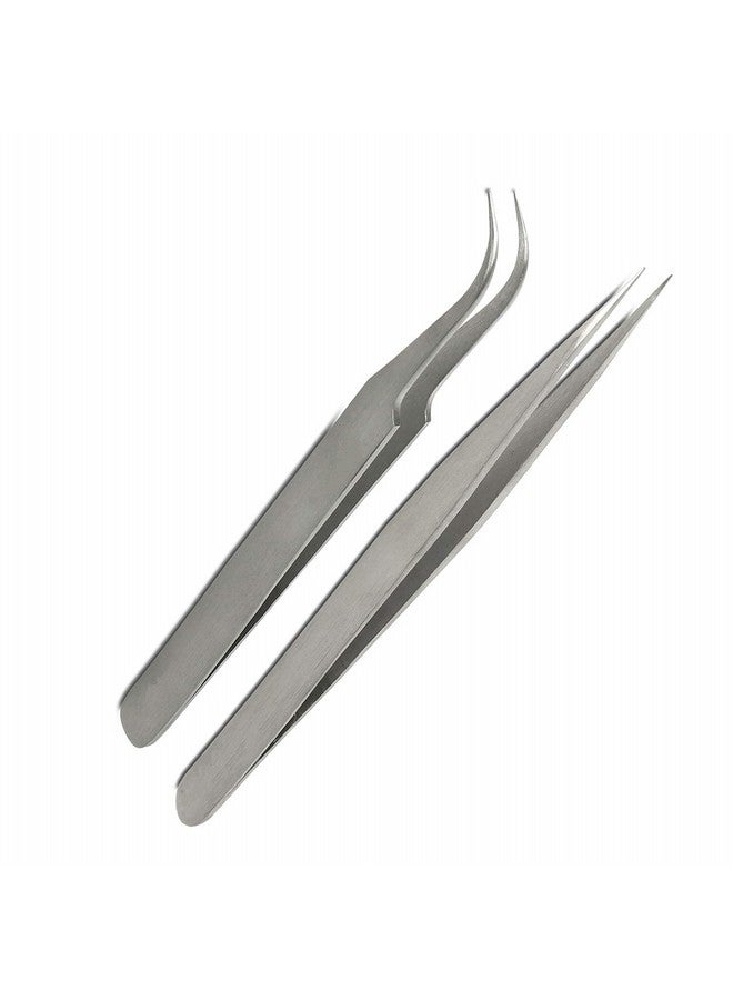 TECHDELIVERS¬Æ Eye Lash and Nail Art Tweezer Pair of Straight and Curved Tip Tweezer - Image 1