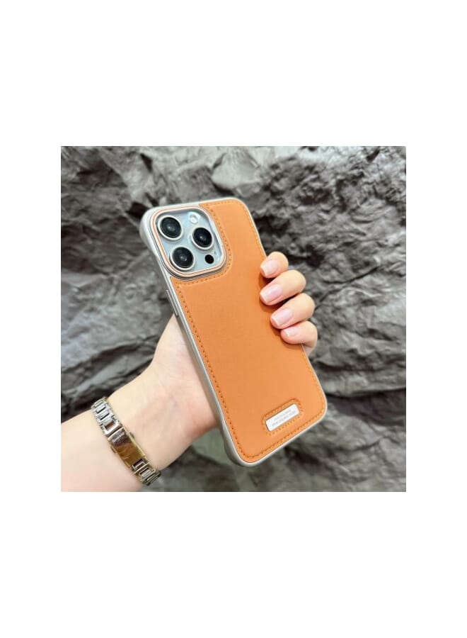 S-TOP Aviation Aluminum Alloy Leather Case for iPhone 16 Pro , Slim Fit Metal Case, Lightweight Top-Grain Leather Phone Case Brown - Image 1