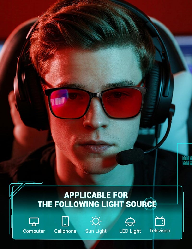 TIJN Sleep Glasses for 99.9% Blue Green Light Blocking Dual AR Coatings Red Lens for Computer Gaming Reduce Eyestrain, TR90, Black - Image 2