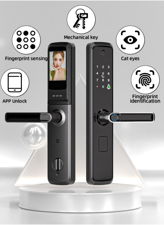 ALINK Smart lock, Smart Door Lock With Cateye, WiFi Door Lock With 6068 Mortise, Tuya app control, Color black, Model S07black  - Image 2