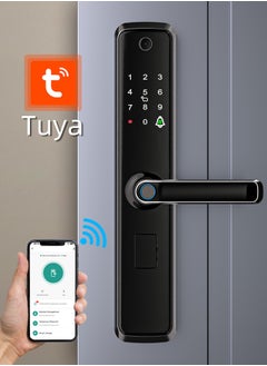 ALINK Smart lock, Smart Door Lock With Cateye, WiFi Door Lock With 6068 Mortise, Tuya app control, Color black, Model S07black  - Image 4