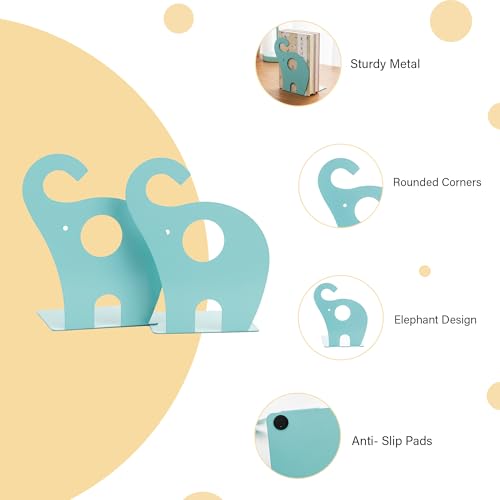 oddpod™ Elephant Metal Bookends for Office Decor/Book Shelf/Living Room/Home Décor 1352 8.5" - Blue - Image 3