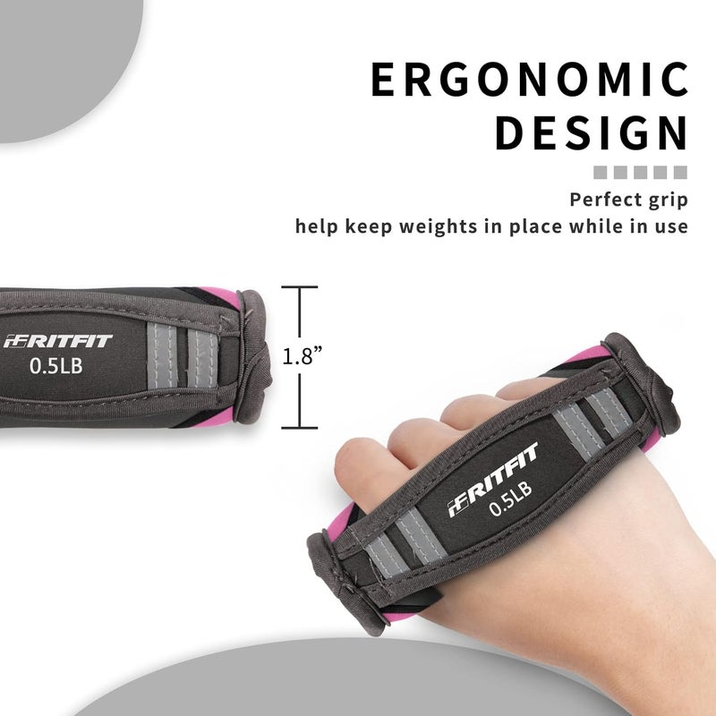 RitFit Soft Hand Weights Set - 0.5/0.75/1/1.5/2 LBS (1 Pair) Walking Dumbbell for Women & Men with Reflective Straps - Jogging, Running, Physical Therapy, Aerobics - Pink Orange Blue Grey Black - Image 3