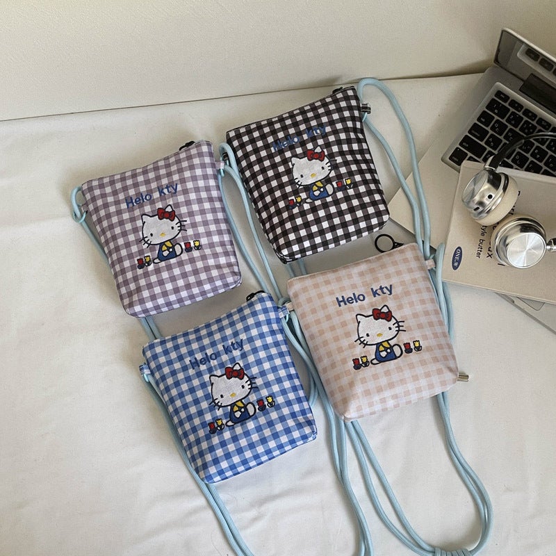 KT Cat Plaid Canvas Crossbody Bag - Image 2