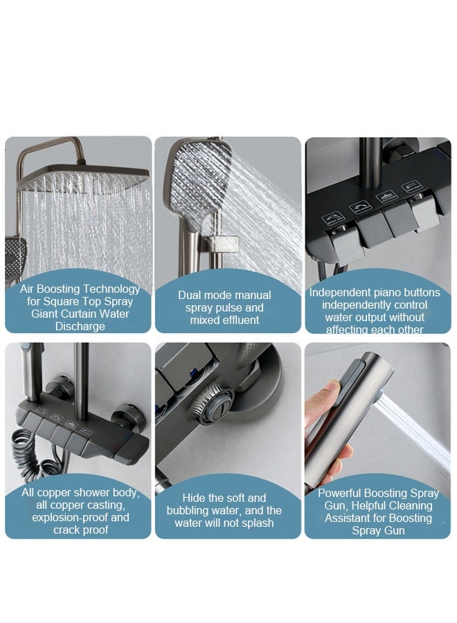 MIXDE Shower System Thermostatic, 4-Function Piano Key Wall-Mounted Shower Set, with 12" Shower Head, 3 Function Hand Shower, Bath Mixers and Bidet Sprayers Brass Body（Black） - Image 2