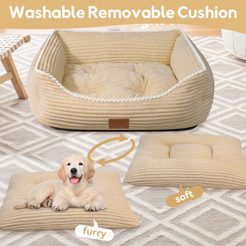 Zerbuger Rectangle Cat Dog Bed for Large Medium Small Pets Indoor Outdoor Machine Washable Sleeping Sofa Non-Slip Bottom Soft Puppy Bed Durable Orthopedic Calming Pet Cuddler (Medium, Coffee) - Image 5