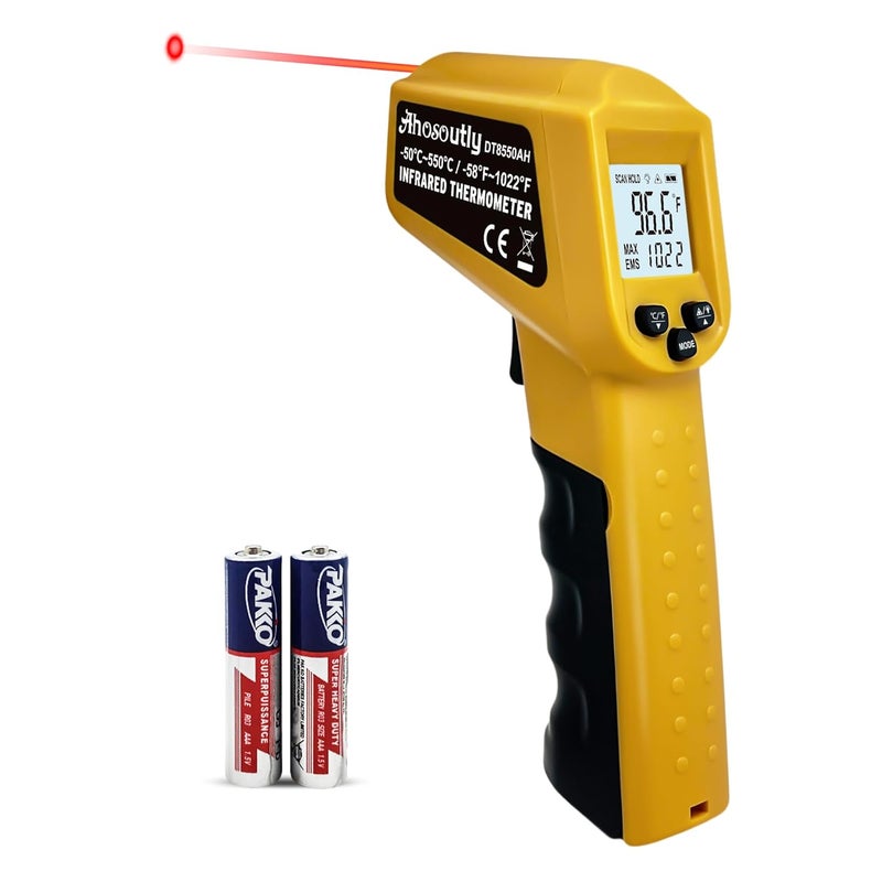 AHOSOUTLY Infrared Thermometer Temperature Gun - 58 ℉~1022 ℉ (- 50 ℃~550 ℃) Non-Contact Digital Laser Infrared Ir Thermometer for Cooking, Barbecue, Food, Repair, Pet Care and Home Use(Yellow) - Image 1