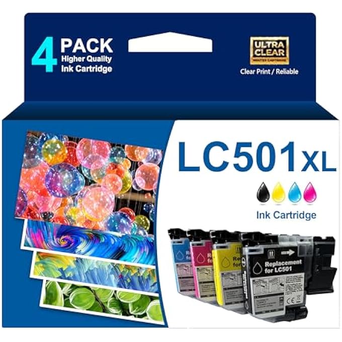 LC501 LC501XL INK CARTRIDGES REPLACEMENT FOR LC 501 501XL HIGH YIELD REPLACEMENT FOR MFC-J1260DW MFC-J1360DW MFC-J1410DW PRINTER,BLACK CYAN MAGENTA YELLOW - Image 1