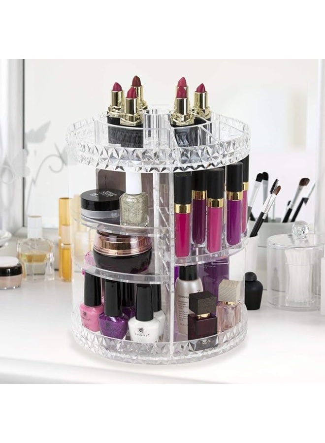 منظّم مكياج دوّار 360° – تخزين أكريليك شفاف بأرفف قابلة للتعديل وحجرة علوية للفرش والعناية بالبشرة والعطور - Image 2
