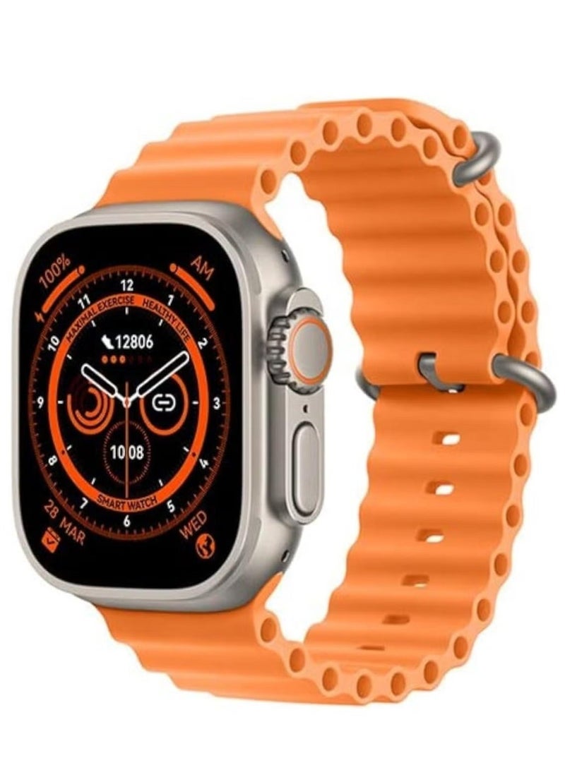 راكسوم ساعة T800 الذكية فائقة الجودة Ultra Series8 NFC Smartwatch Call مقاومة للماء والشحن اللاسلكي واللياقة البدنية (برتقالي) - Image 2