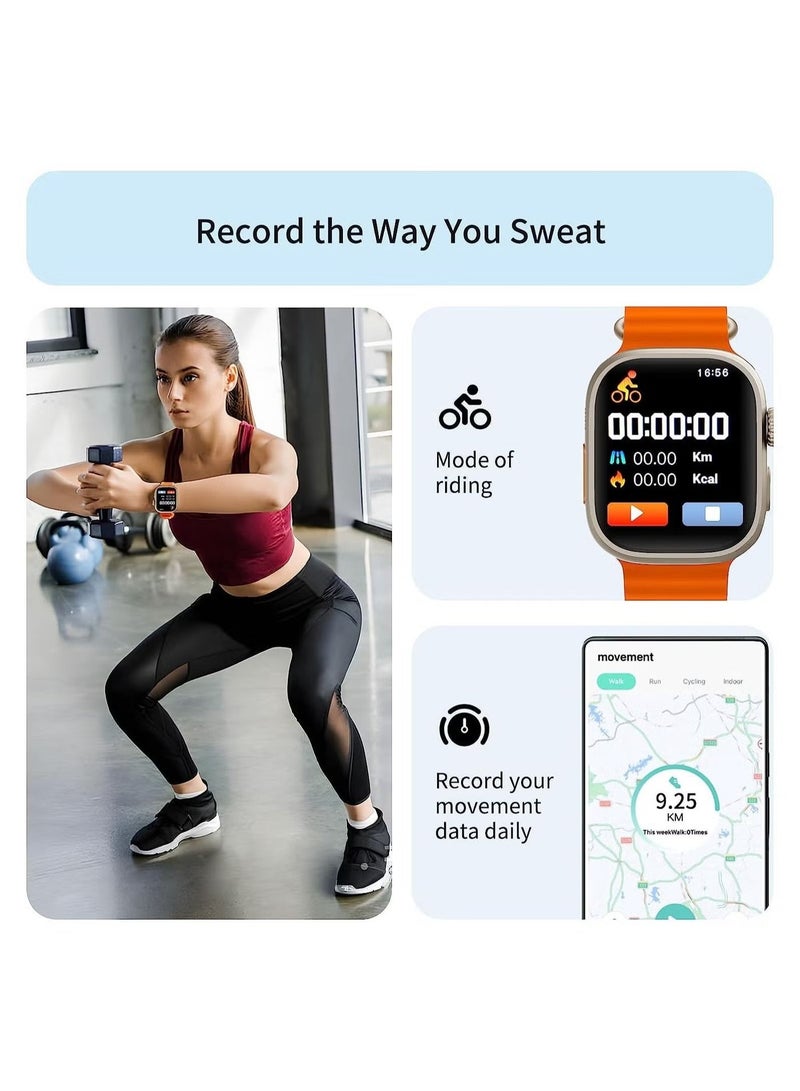 راكسوم ساعة T800 الذكية فائقة الجودة Ultra Series8 NFC Smartwatch Call مقاومة للماء والشحن اللاسلكي واللياقة البدنية (برتقالي) - Image 4