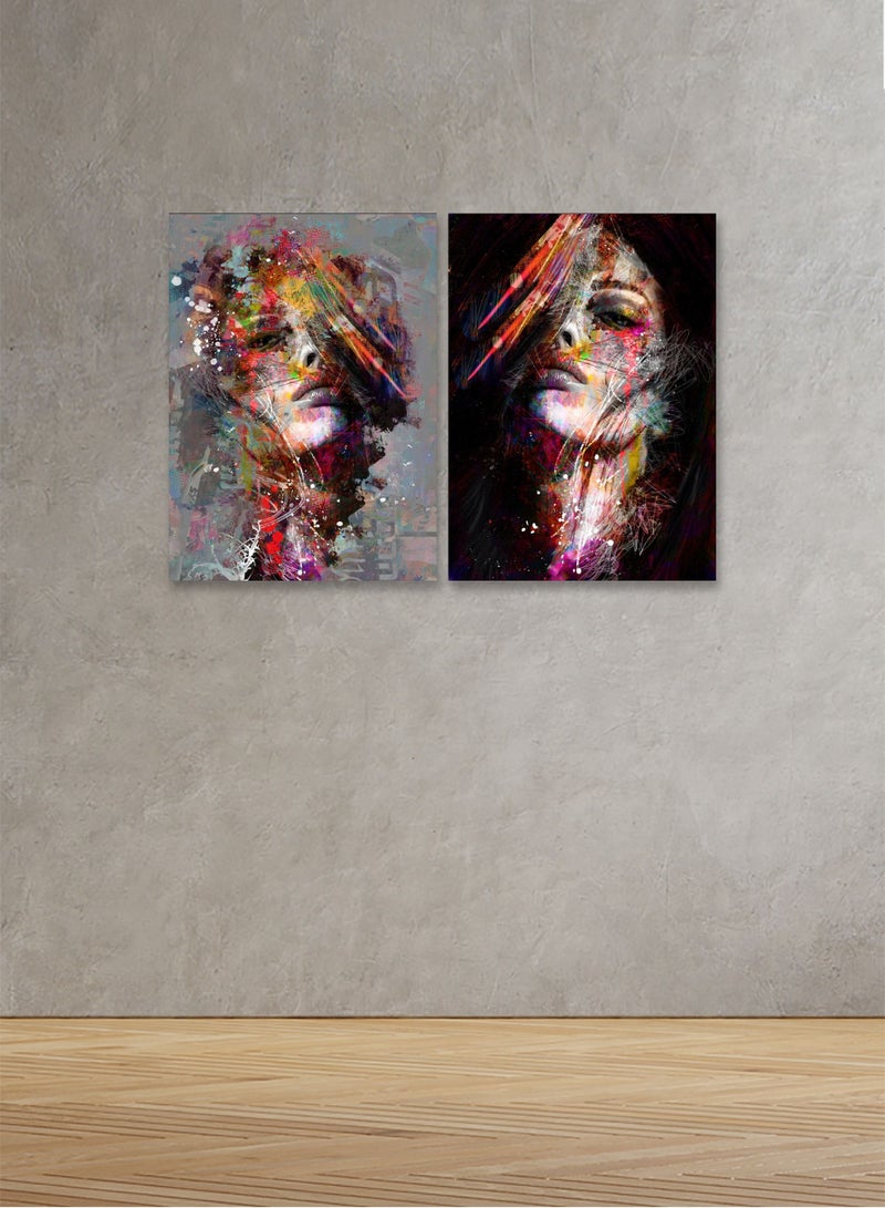 ماركتنا لوحة جدارية فنية لتزين الحائط  بتصميم مرأة, قطعتين ,القياس:80x60سم - Image 1