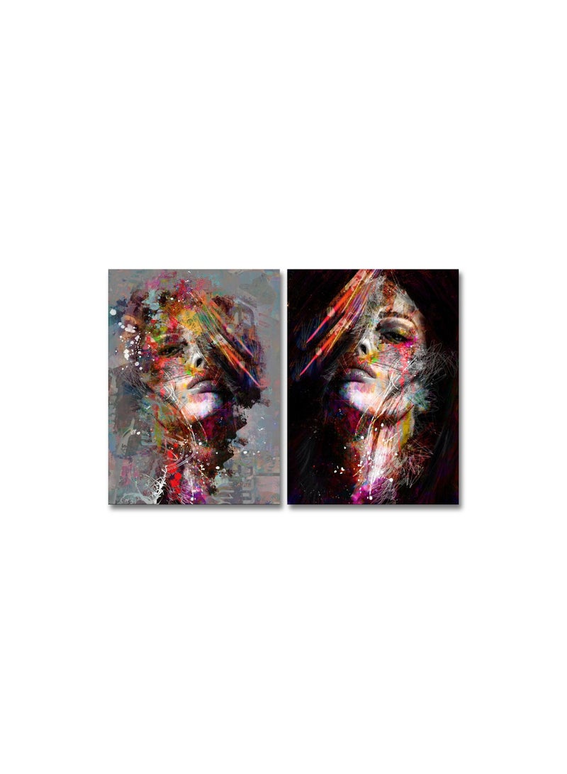 ماركتنا لوحة جدارية فنية لتزين الحائط  بتصميم مرأة, قطعتين ,القياس:80x60سم - Image 2