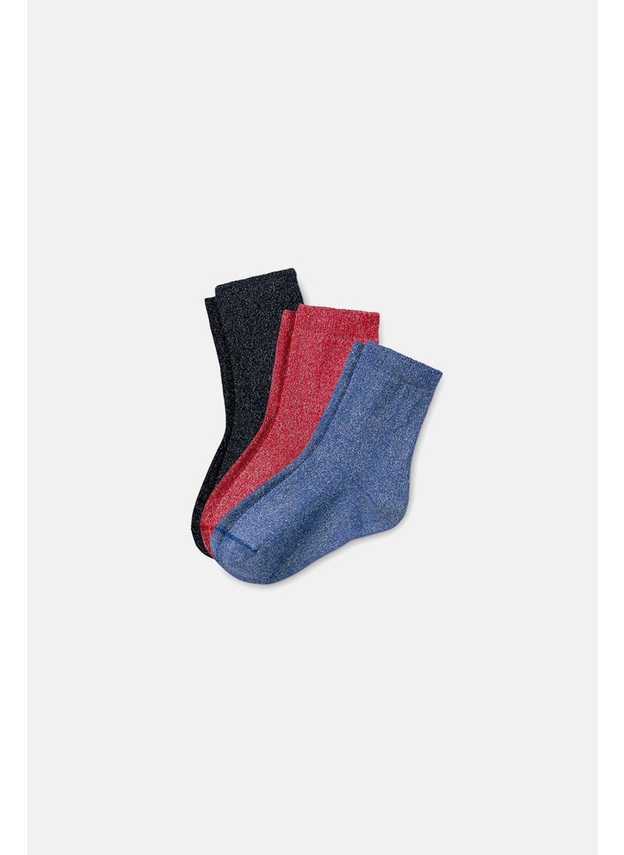 Tchibo Kids Girl 3 Pairs Glitters Socks, Red  - Image 1