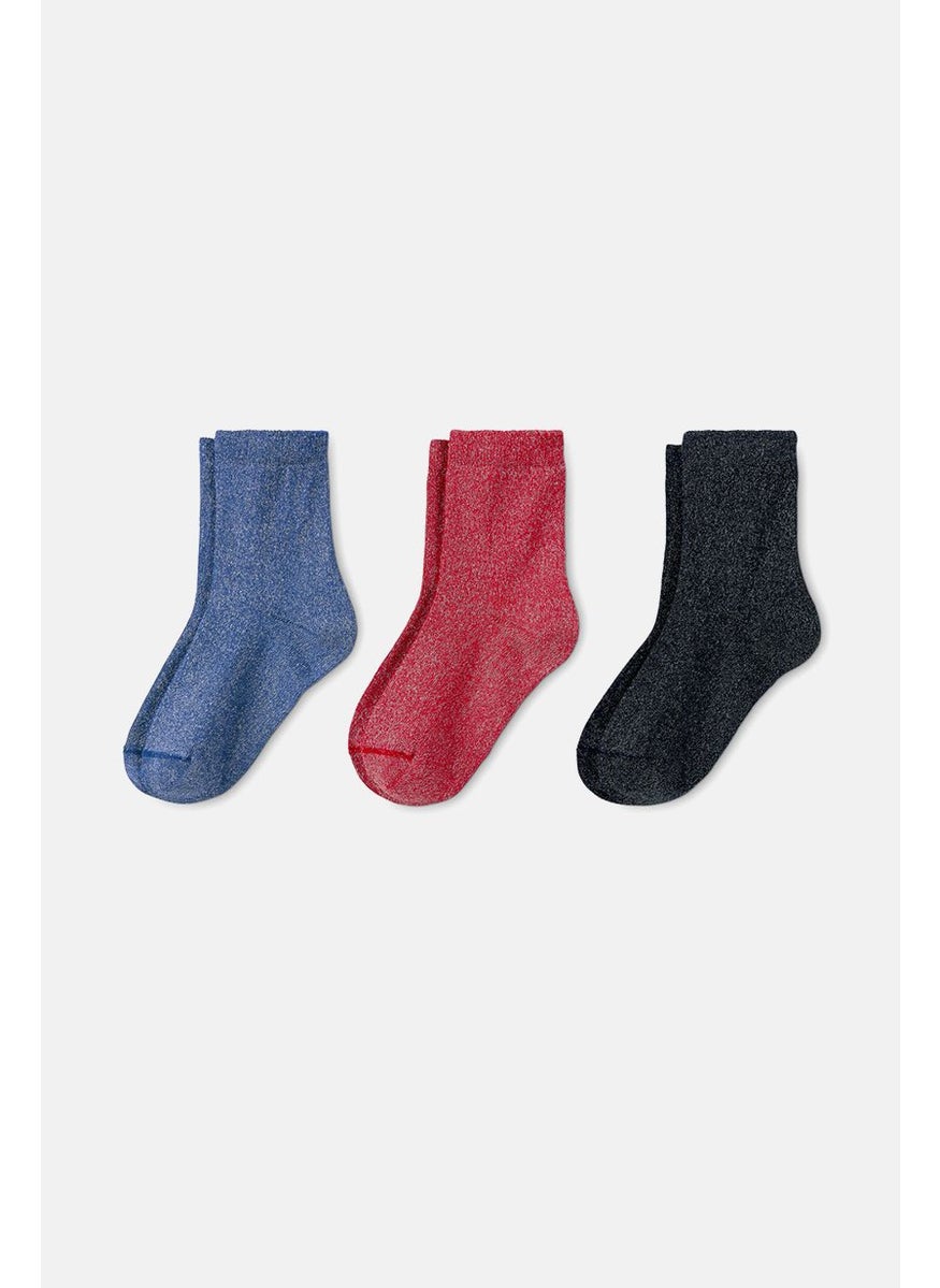 Tchibo Kids Girl 3 Pairs Glitters Socks, Red  - Image 2