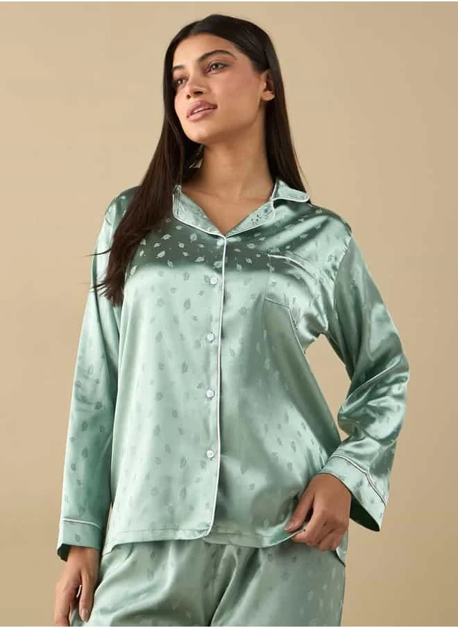 فاف All-Over Leaf Print Long Sleeve Shirt and Elasticated Pyjama Set