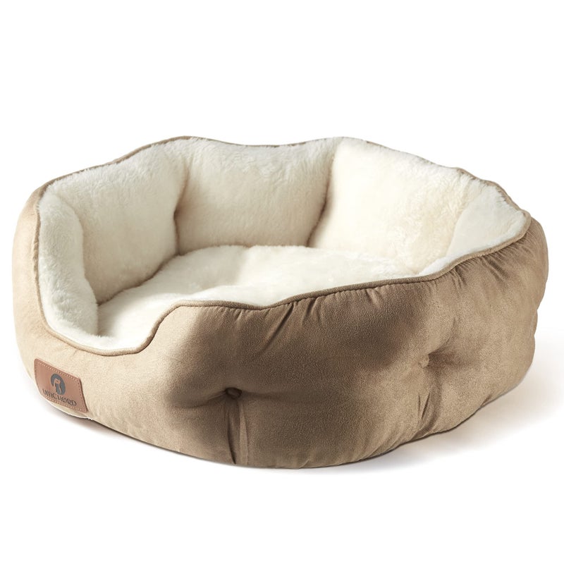 Asvin Medium Dog Bed for Medium Dogs Cat Beds for Indoor Cats Pet Bed for Puppy and Kitty Extra Soft Machine Washable with AntiSlip WaterResistant Oxford Bottom Light Brown 25 inches