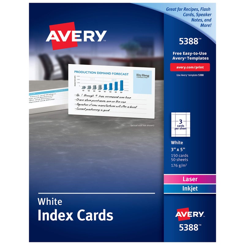 AVERY Avery 5388 LaserInkjet Index Cards Perforated 3Inch x5Inch 150BX Matte White