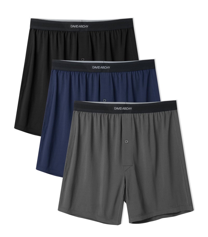 DAVID ARCHY Mens Boxer Shorts Underwear Quick Dry Breathable Mens Boxers Moisture Wicking Boxers for Men 3 Pack(M,Navy Blue/Black/Dark Gray) - Image 1