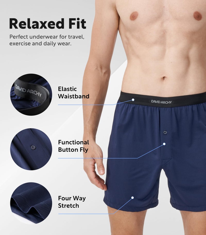 DAVID ARCHY Mens Boxer Shorts Underwear Quick Dry Breathable Mens Boxers Moisture Wicking Boxers for Men 3 Pack(M,Navy Blue/Black/Dark Gray) - Image 3