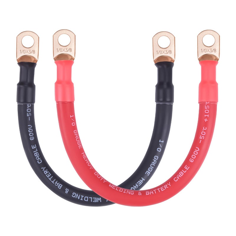 iGreely 1/0 AWG Battery Cable,Flexible 1/0 Gauge Wire Copper Welding Battery Power Inverter Cables with 3/8'' Lugs for Automotive Solar Trolling Motorcycle RV Marine Boat (Red + Black 1FT Pair) - Image 1